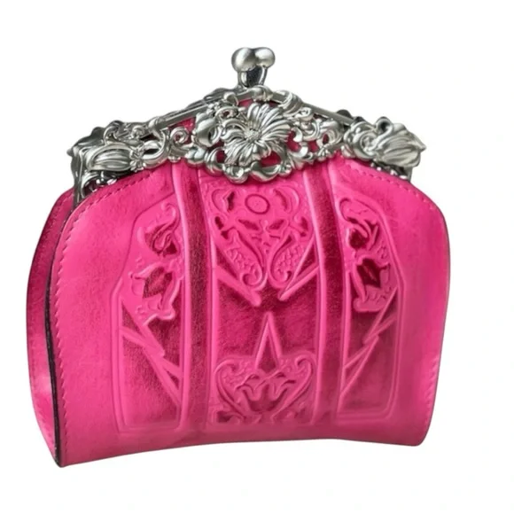 Patricia Nash Burnished Tooled Rosaria Frame Clutch Shoulder Bag Crossbody Pink - Picture 2 of 12